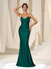 Mermaid strapless backless and floor length formal dress