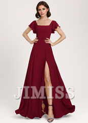 Ruffled A-Line Square Floor-Length Chiffon Bridesmaids Dress
