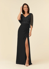 Mermaid V-Neck Lace Chiffon Black formal dresses evening dress Mother of the Bride Dresses