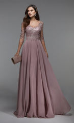 Chiffon lace illusion collar flowing formal long style mothers of the bride dresses