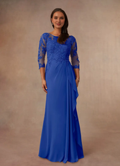 A-shaped spoon chiffon and ground length mother of bride dress