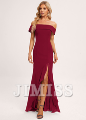 Trumpet/Mermaid Off-the-shoulder Asymmetric Ruffle Chiffon Bridesmaid Dress