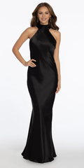 Jimiss halter neckline satin backless and floor length Prom dress