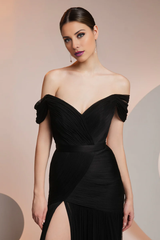 Satin tight corset with satin lining and floor length evening gown
