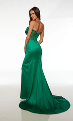 Satin off shoulder evening gown straight tube backless tight corset with front slit long formal dress