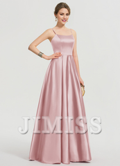 A-shaped square floor mopping satin and floor length Prom dress