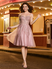 Beaded tight corset top sheer shimmering short Homecoming dress