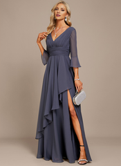 Jimiss A-line V-neck floor mopping chiffon strap with layered ruffles mother of the bride dress