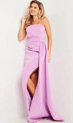 A-line strapless collar fitted slit and floor length dress