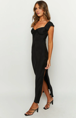 Jimiss - Heart neckline short sleeved back tie with side slit long Prom dress