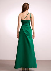 A-line one-shoulder floor-length satin bridesmaid dress
