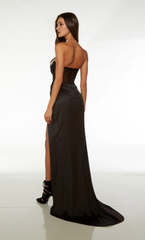 Satin chicken heart neckline straight tube evening dress backless tight corset side slit long formal dress