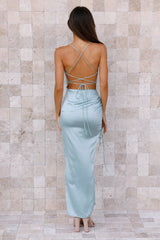 Jimiss hanging collar satin backless side slit long Prom dress