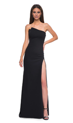 Jimiss asymmetrical neckline off shoulder side slit and floor length evening dress