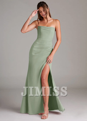 Strapless off shoulder side slit backless and floor length bridesmaid dress - Jimiss Dress