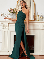 A Line One Shoulder Sleeveless and Floor length Prom Dress - LD Dress