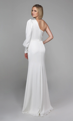 One shoulder straight tube cuff with button wedding dress