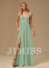 A-line dress V-neck floor-length chiffon bridesmaid dress