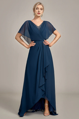 Navy blue A-line asymmetrical sequin bead decoration for bride and mother's formal dress