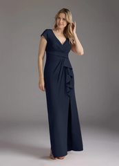 Mermaid V-Neck Pleated Dark Navy formal dresses evening dress Mother of the Bride Dresses