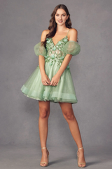 3D butterfly decal short sleeveless tight corset dress