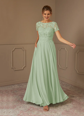 A-line boat collar sequins chiffon and floor length mother of the bride dress