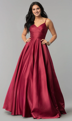 Pleated slim shoulder strap dress and floor length Prom dress