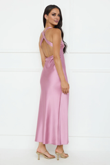 Jimiss round neck satin backless long Prom dress
