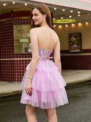 Strapless tight corset with layered chiffon upper layer short Homecoming dress
