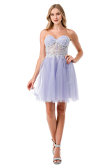 Embroidered short strapless sweetheart corset dress