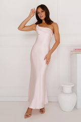 Jimiss One Shoulder Collar Satin Back Ruffle Long Prom Dress