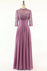 A-line Chiffon Long Mother Of the Bride Dress with Lace