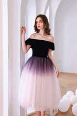 Lovely Ombre Tulle Short Prom Dress, A-Line Off the Shoulder Party Dress