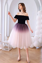 Lovely Ombre Tulle Short Prom Dress, A-Line Off the Shoulder Party Dress