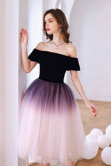 Lovely Ombre Tulle Short Prom Dress, A-Line Off the Shoulder Party Dress
