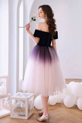 Lovely Ombre Tulle Short Prom Dress, A-Line Off the Shoulder Party Dress