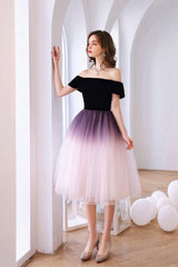 Lovely Ombre Tulle Short Prom Dress, A-Line Off the Shoulder Party Dress