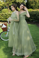 Green Tulle Long Prom Dresses, A-Line Evening Dresses