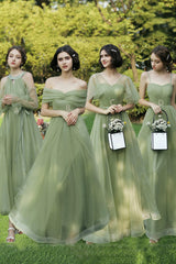 Green Tulle Long Prom Dresses, A-Line Evening Dresses
