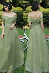 Green Tulle Long Prom Dresses, A-Line Evening Dresses