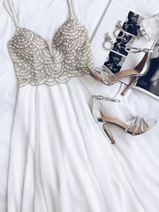 Boho White Chiffon Beading Beach Wedding Dress