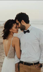 Boho White Chiffon Beading Beach Wedding Dress