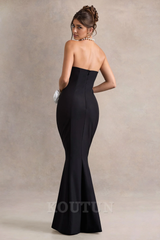 Black Strapless Fishtail Maxi Dress With Corsages