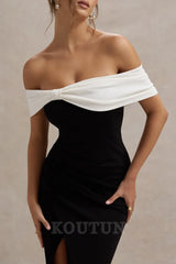 Black & White Bardot Bow Detail Maxi Dress With Thigh Split