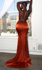 Terracotta Mermaid draped neckline ball gown bottom with sweeping train