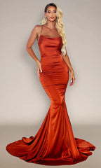 Terracotta Mermaid draped neckline ball gown bottom with sweeping train