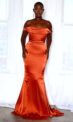 Terracotta Mermaid draped neckline ball gown bottom with sweeping train