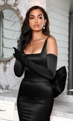Black Mermaid Oversized Bow Satin Gown