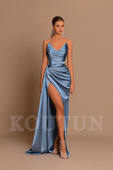 Dusty Blue Sweetheart Prom Dress Column Long With Split