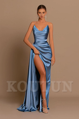 Dusty Blue Sweetheart Prom Dress Column Long With Split
